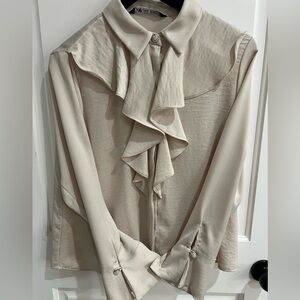 Zara Cream Blouse with Pearl Accent